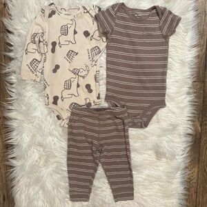 Carter’s 3pc Elephant Peanut Outfit Set 9M Brown Tan Striped Baby Unisex